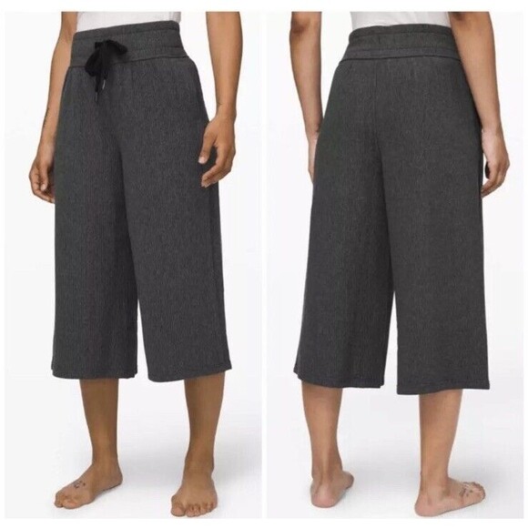 Lululemon Retreat Yourself Heathered Core Dark Grey Cropped Wide Leg Pant Size 4 - Picture 1 of 7